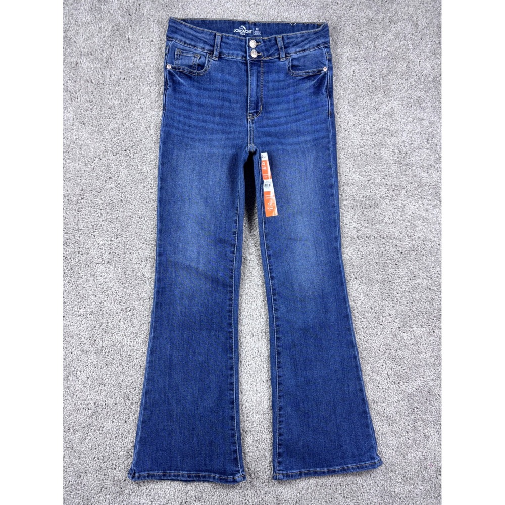 Jordache Girls High Rise Flare Jeans Blue Medium Enzyme Adjustable Waist Size 12
